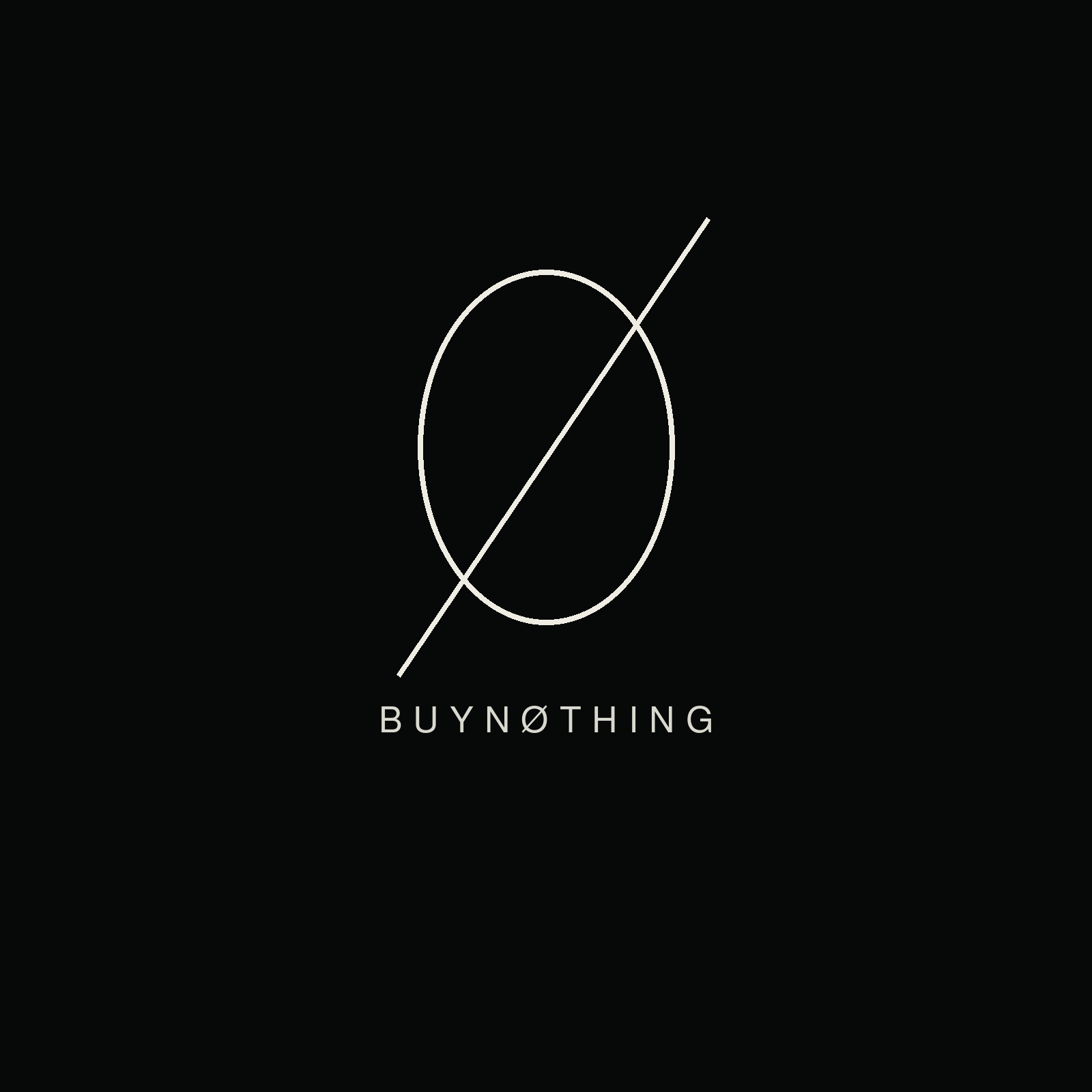 Logo Buy NØthing : le symbole Ø et le nom sur fond noir.