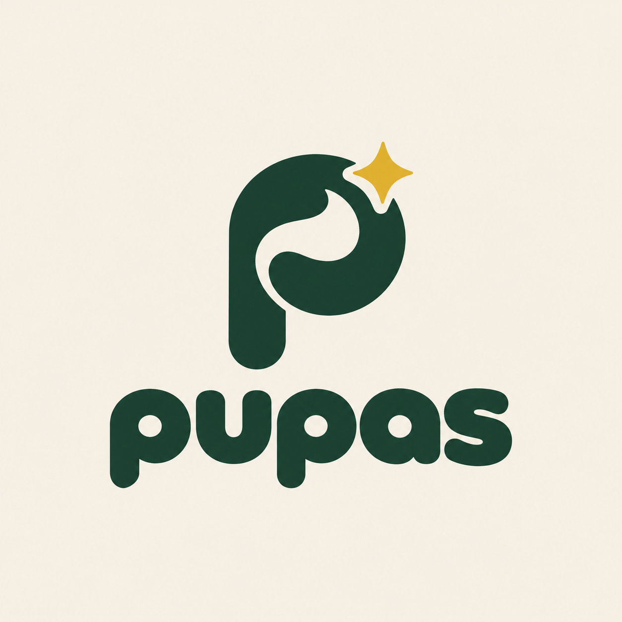 Logo Pupas : un symbole vert en forme de p avec une étoile dorée au-dessus du nom.